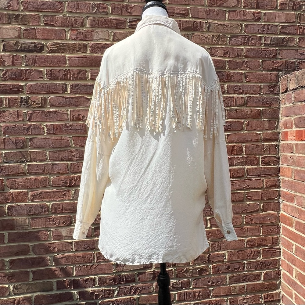 Vintage Carol Horn Workshop 100% Silk Shirt Fringe CoastalCowgirl Festival Rodeo - Picture 7 of 11